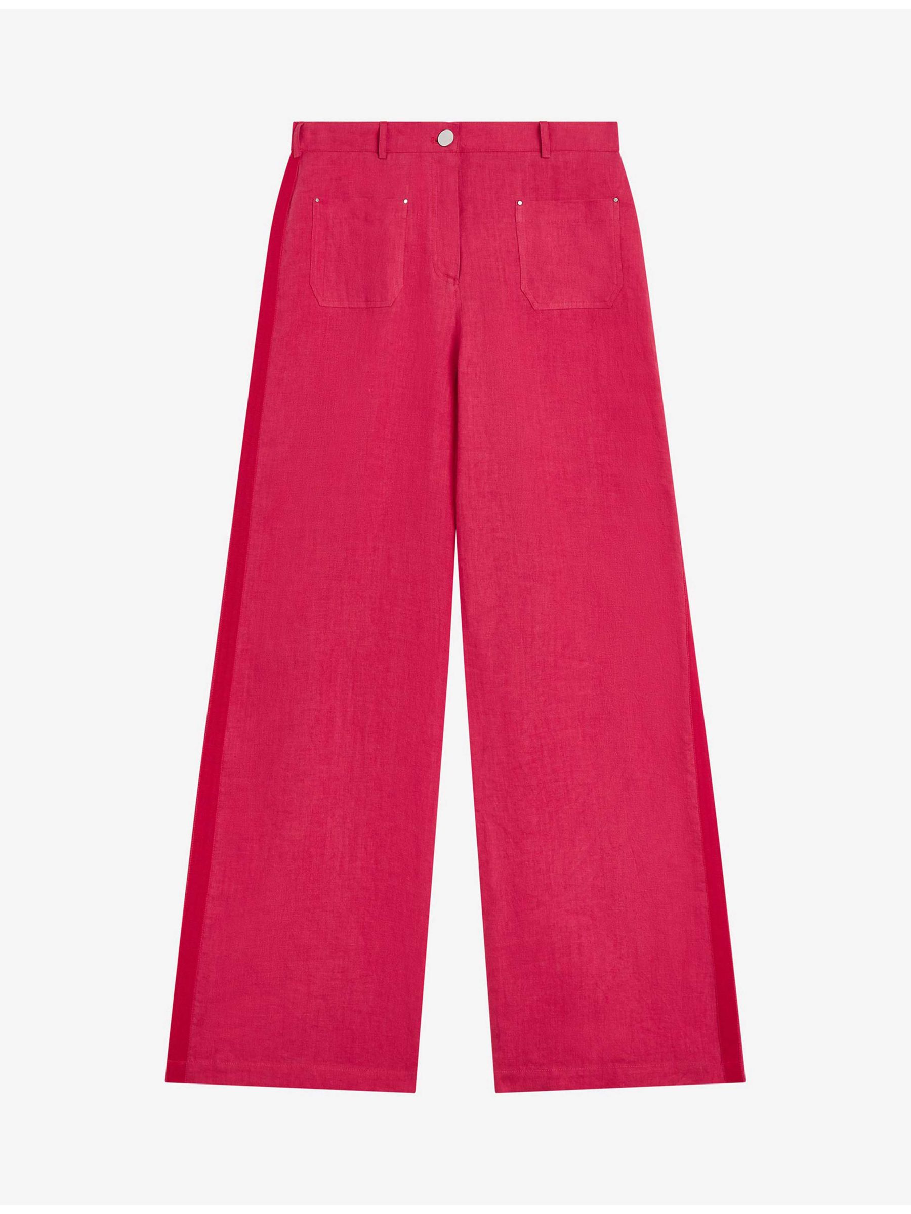 Brora Wide Leg Linen Trousers, Cherry at John Lewis & Partners