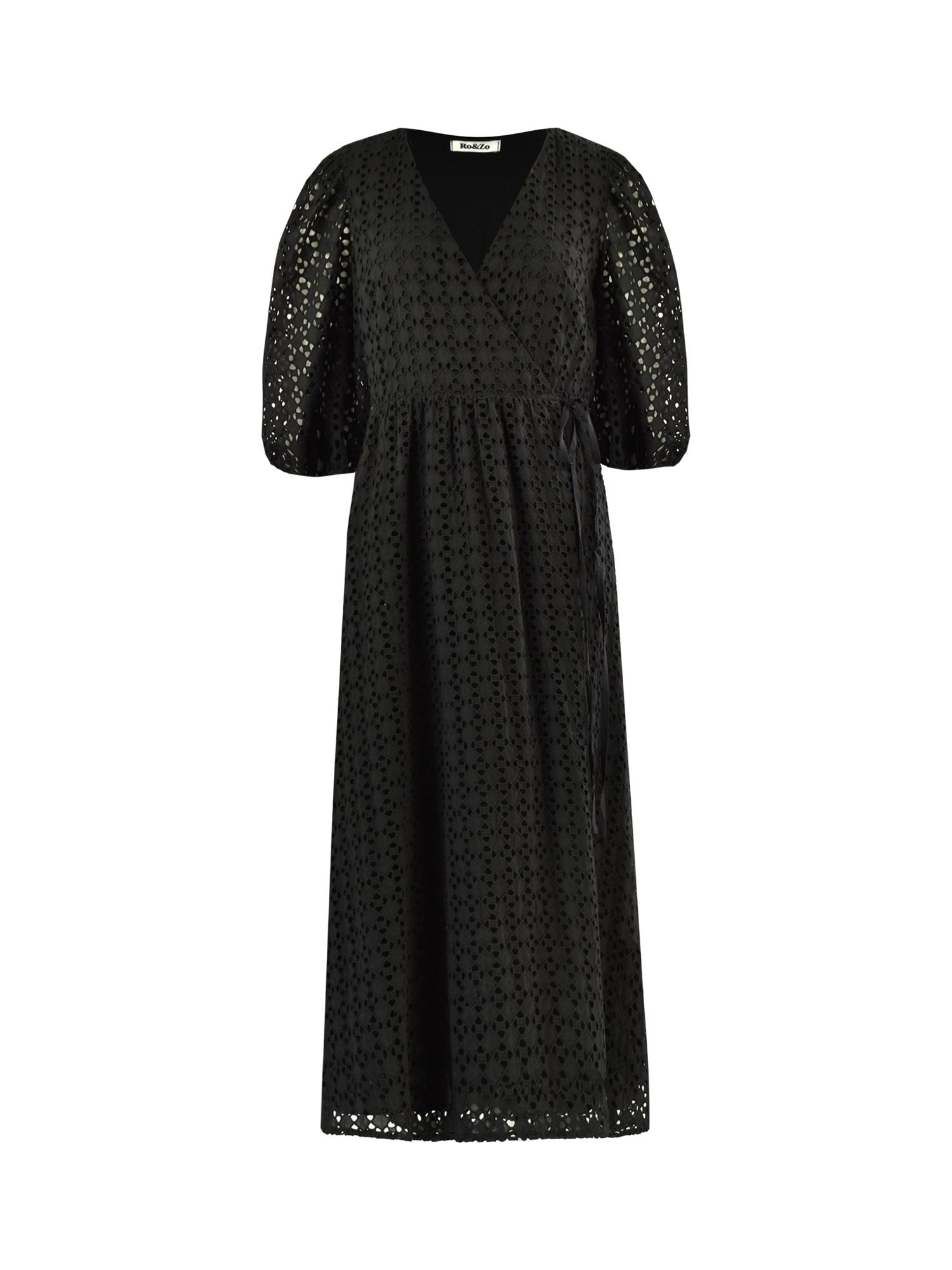 Ro&Zo Puff Sleeve Midi Broderie Dress, Black at John Lewis & Partners