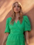 Ro&Zo Broderie Anglaise Puff Sleeve Midi Dress, Green