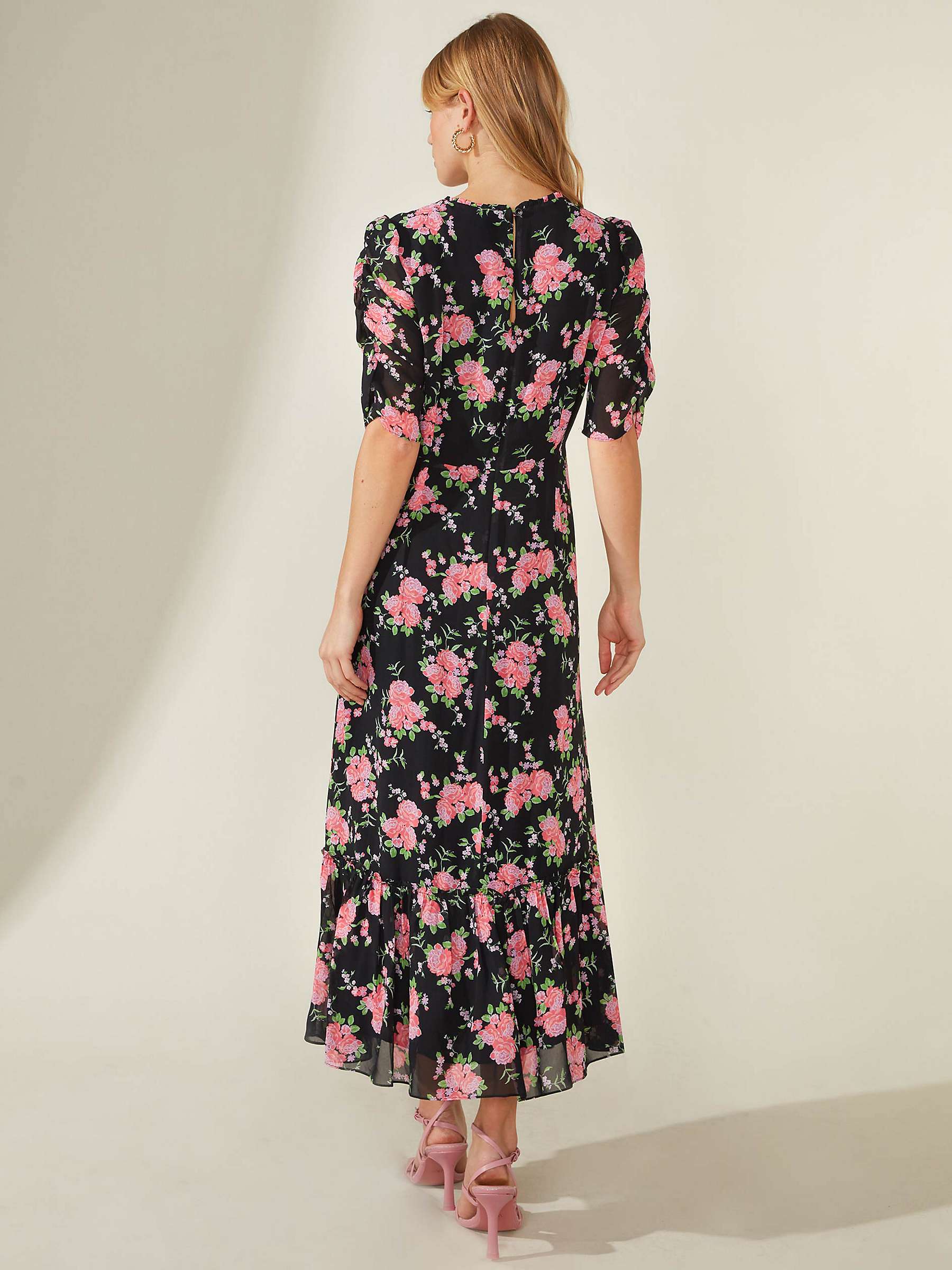 Buy Ro&Zo Floral Frill Neck Midi Dress, Black/Multi Online at johnlewis.com