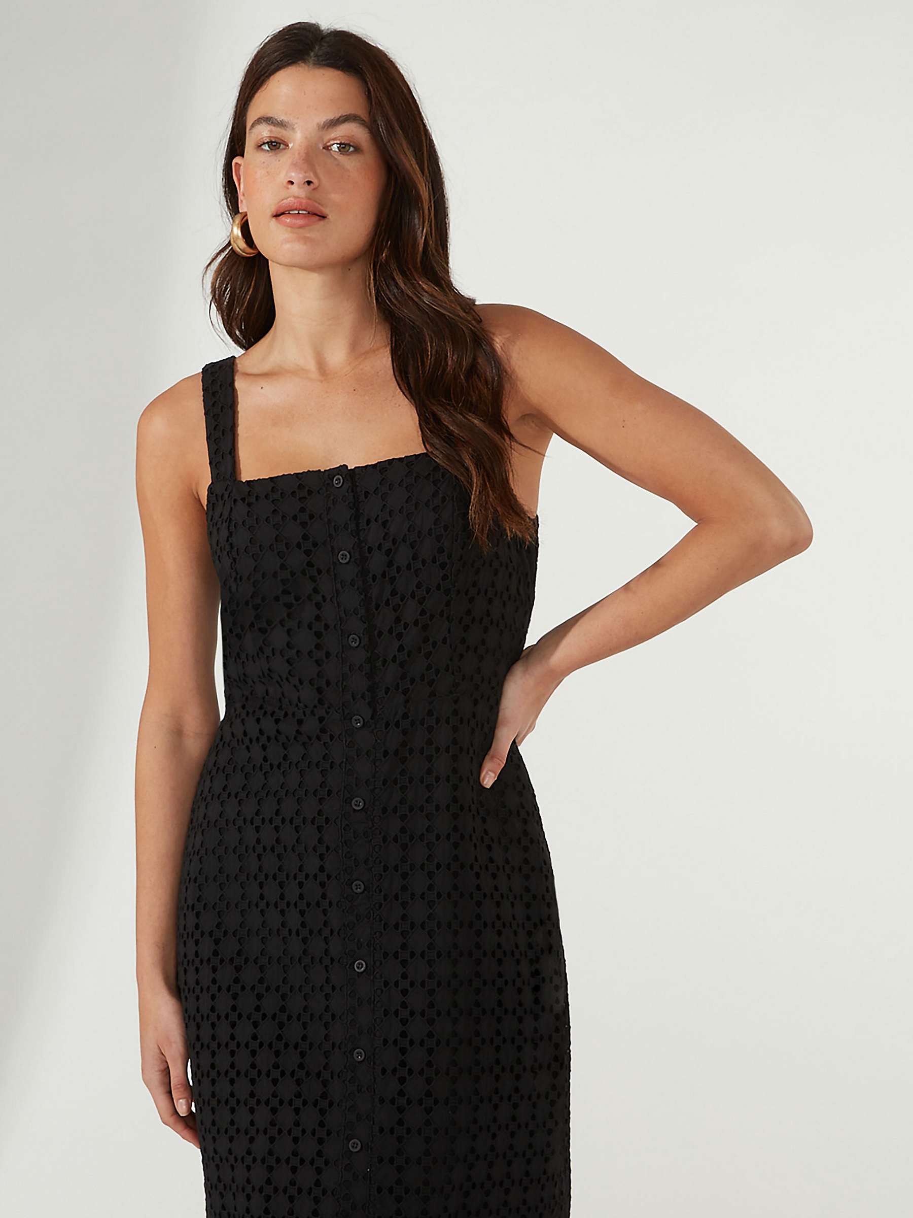 Buy Ro&Zo Strappy Broderie Anglaise Button Front Dress, Black Online at johnlewis.com