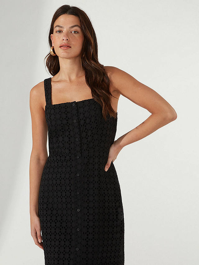 Ro&Zo Strappy Broderie Anglaise Button Front Dress, Black