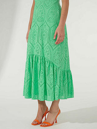 Ro&Zo Strappy Broderie Anglaise Volume Hem Maxi Dress, Green
