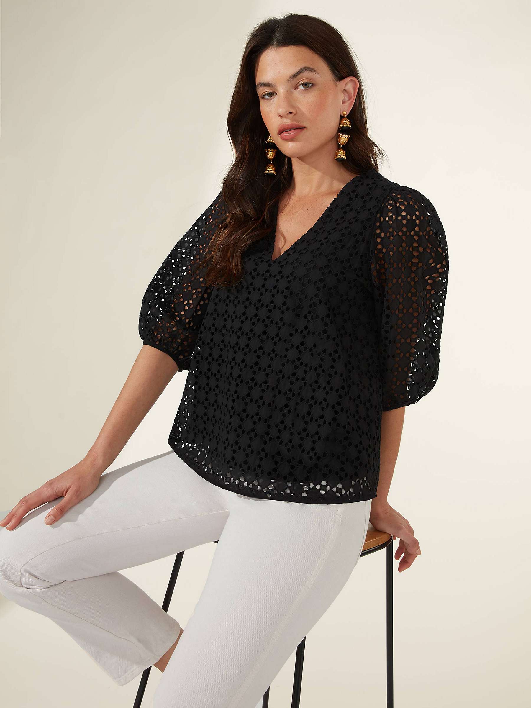 Buy Ro&Zo Broderie Lace Puff Sleeve Blouse Online at johnlewis.com