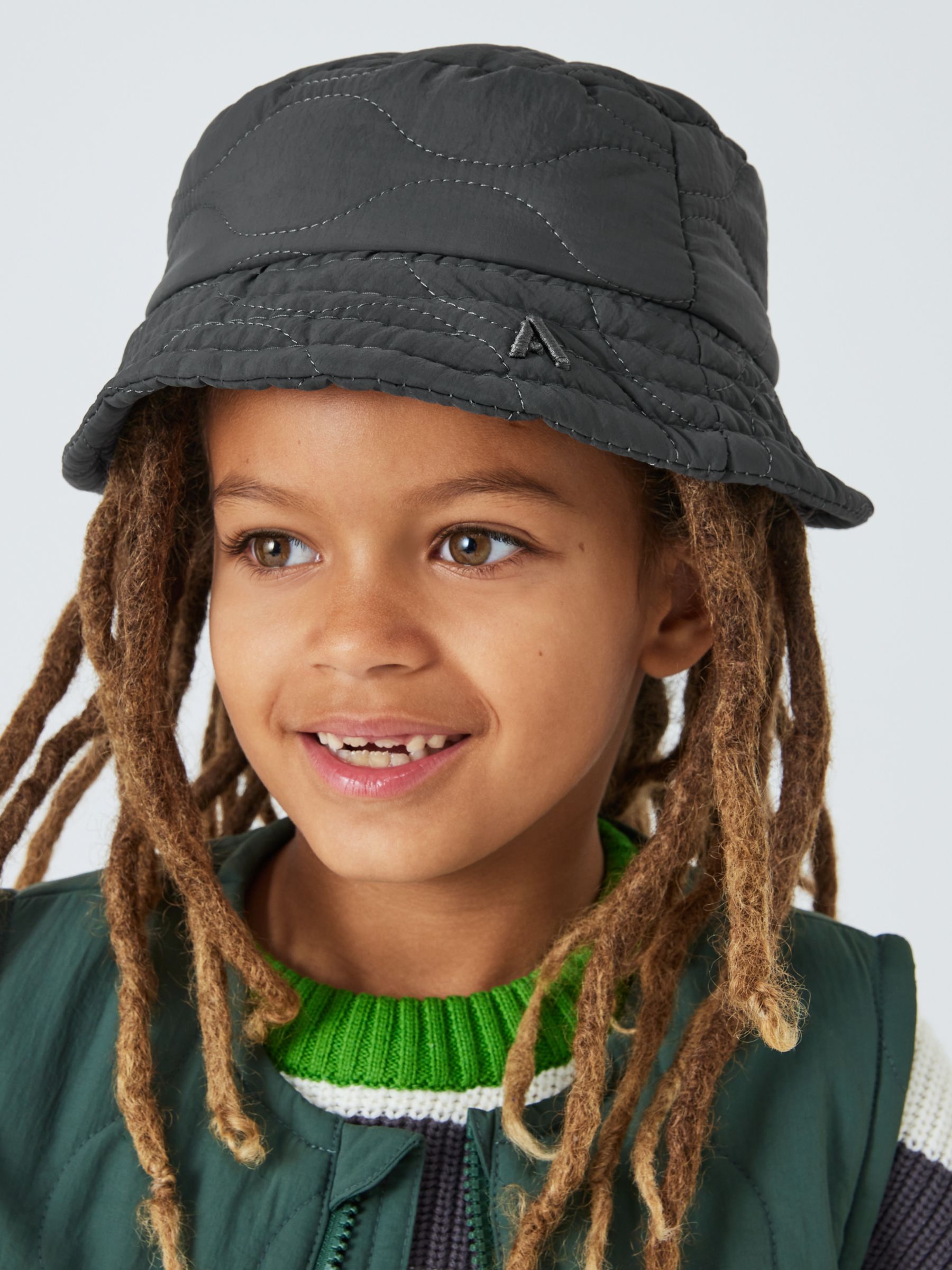John Lewis ANYDAY Kids' Quilt Bucket Hat, Grey, 8-12 years
