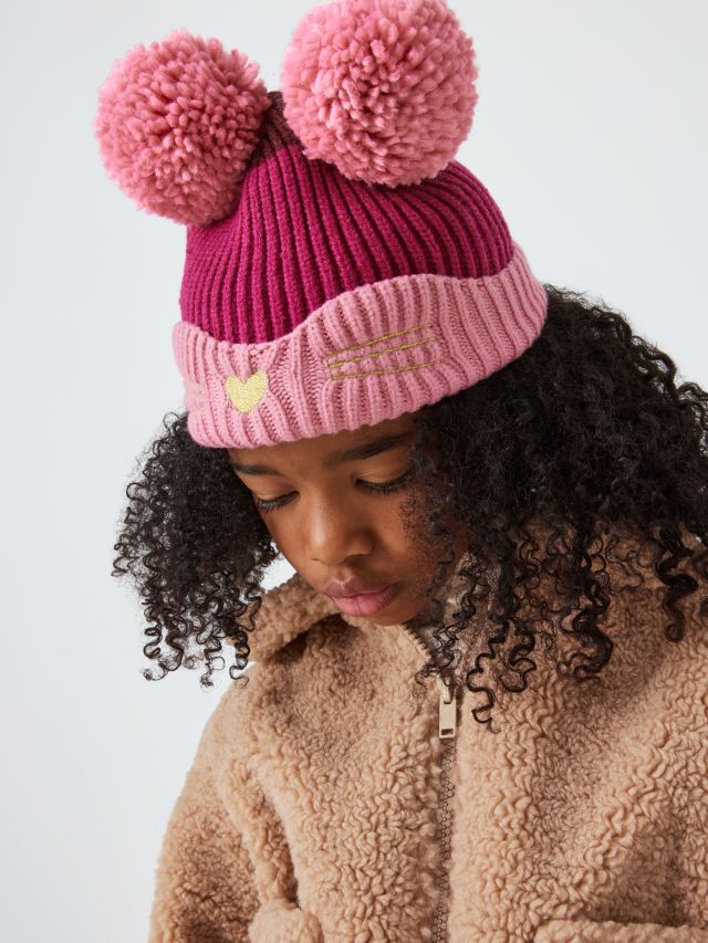 John Lewis Kids' Cat Whiskers Embroidered Beanie Hat, Pink, 3-5 years