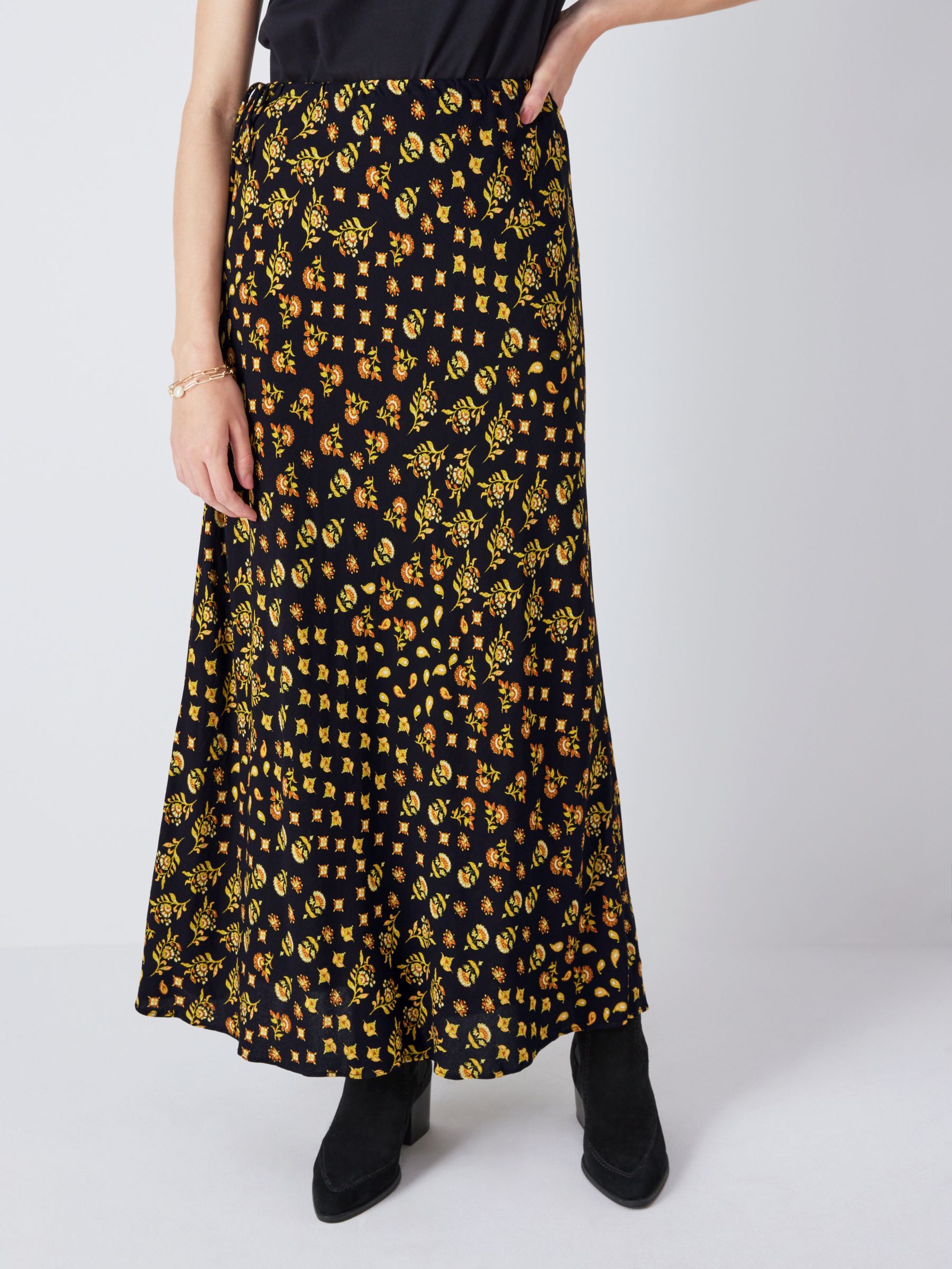 AND/OR Nyla Woodblock Floral Maxi Skirt, Black/Multi