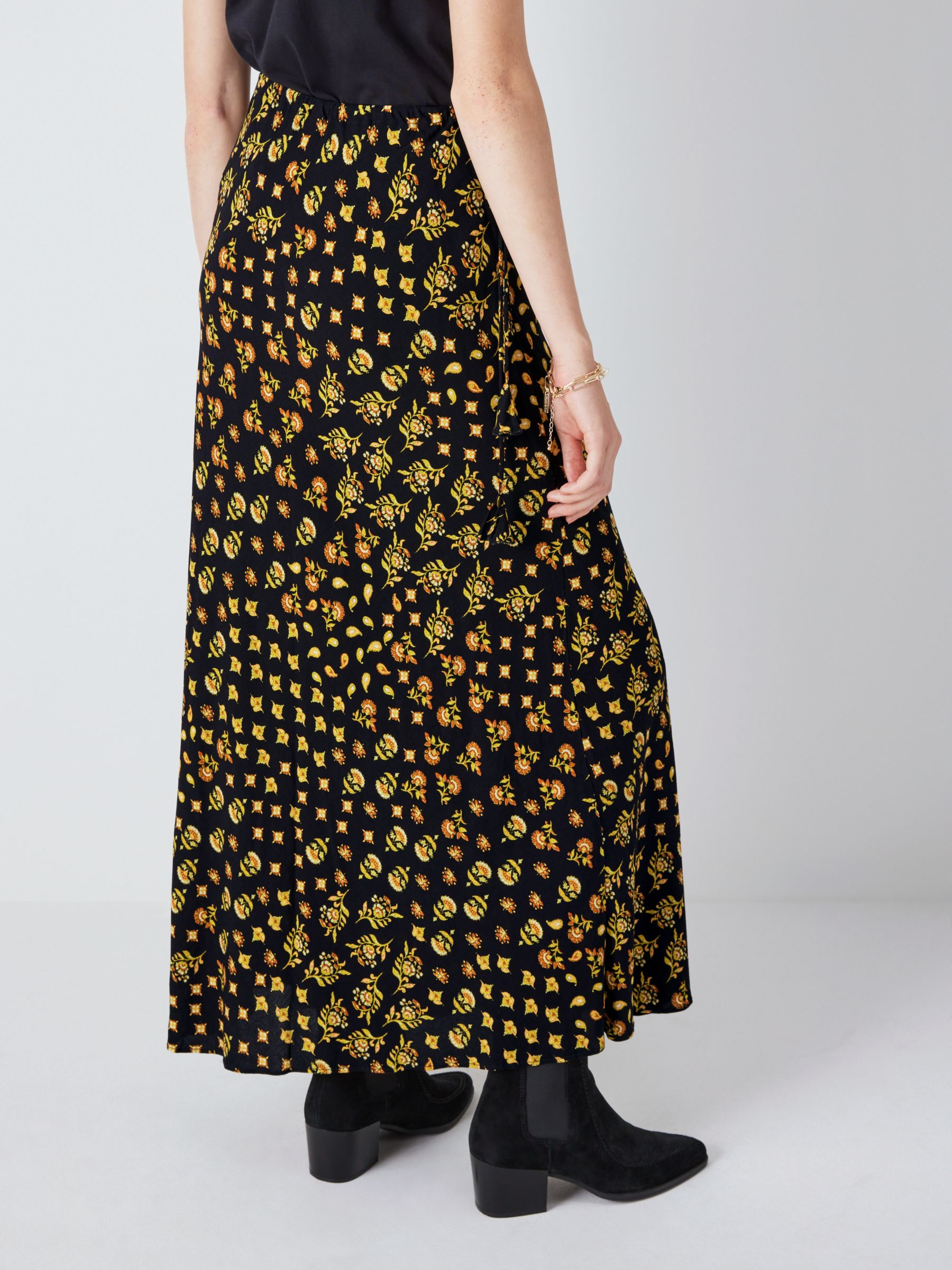 AND/OR Nyla Woodblock Floral Maxi Skirt, Black/Multi at John Lewis ...