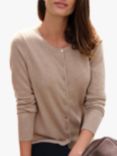 Pure Collection Crew Neck Cashmere Cardigan, Camel