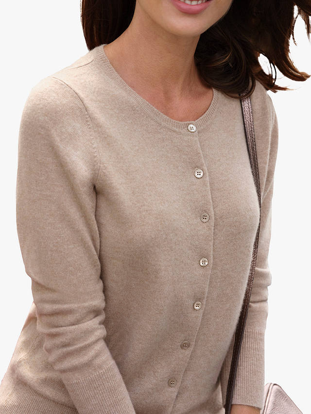 Pure Collection Crew Neck Cashmere Cardigan, Camel