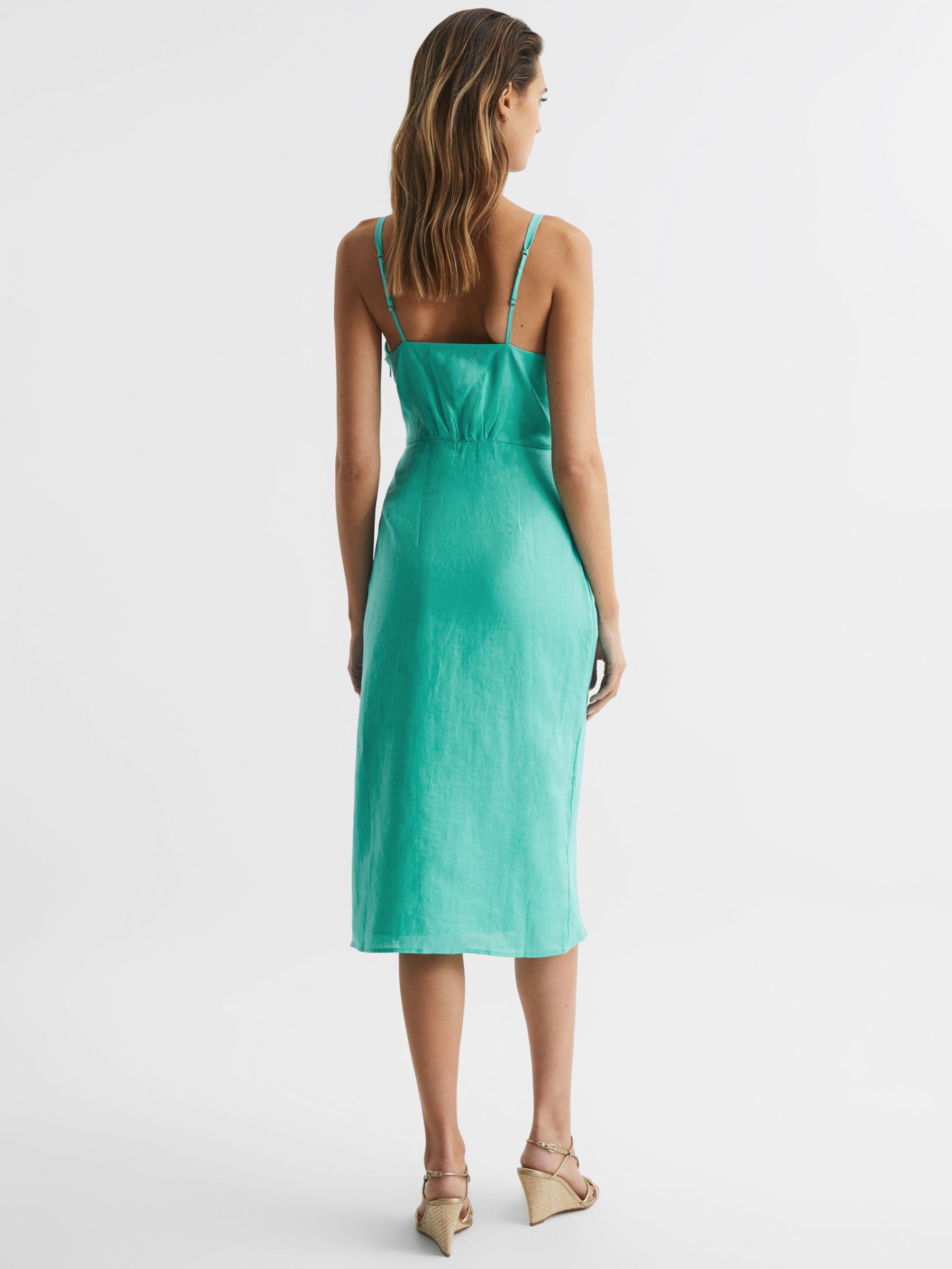 Reiss Esme Linen Tie Side Midi Dress, Aqua at John Lewis & Partners