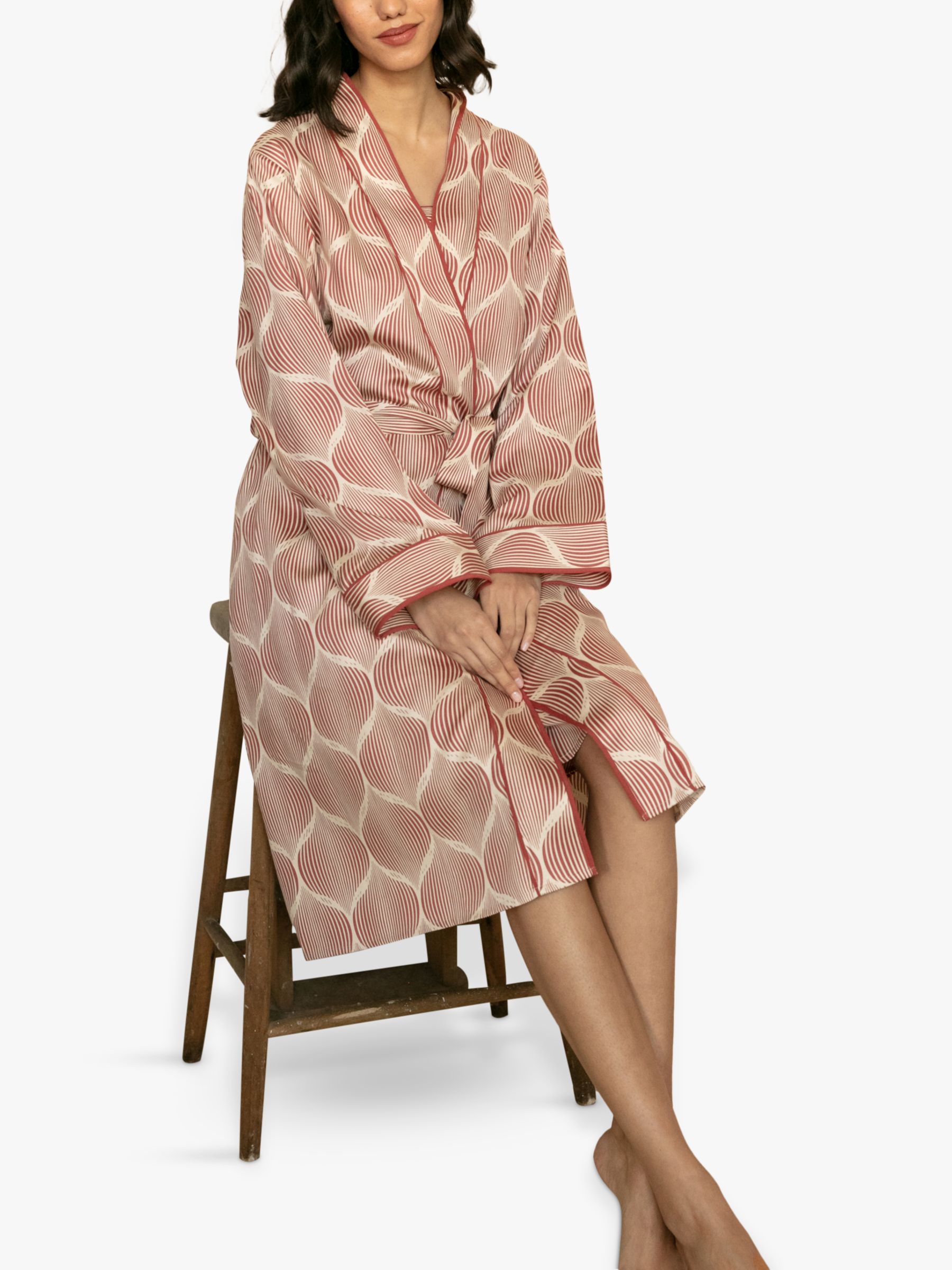 Buy Fable & Eve Islington Geometric Print Short Dressing Gown, Burnt Orange Online at johnlewis.com
