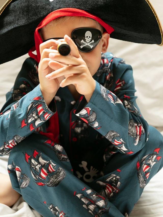 Cyberjammies Kids' Jasper Pirate Ship Print Pyjamas, Teal Blue