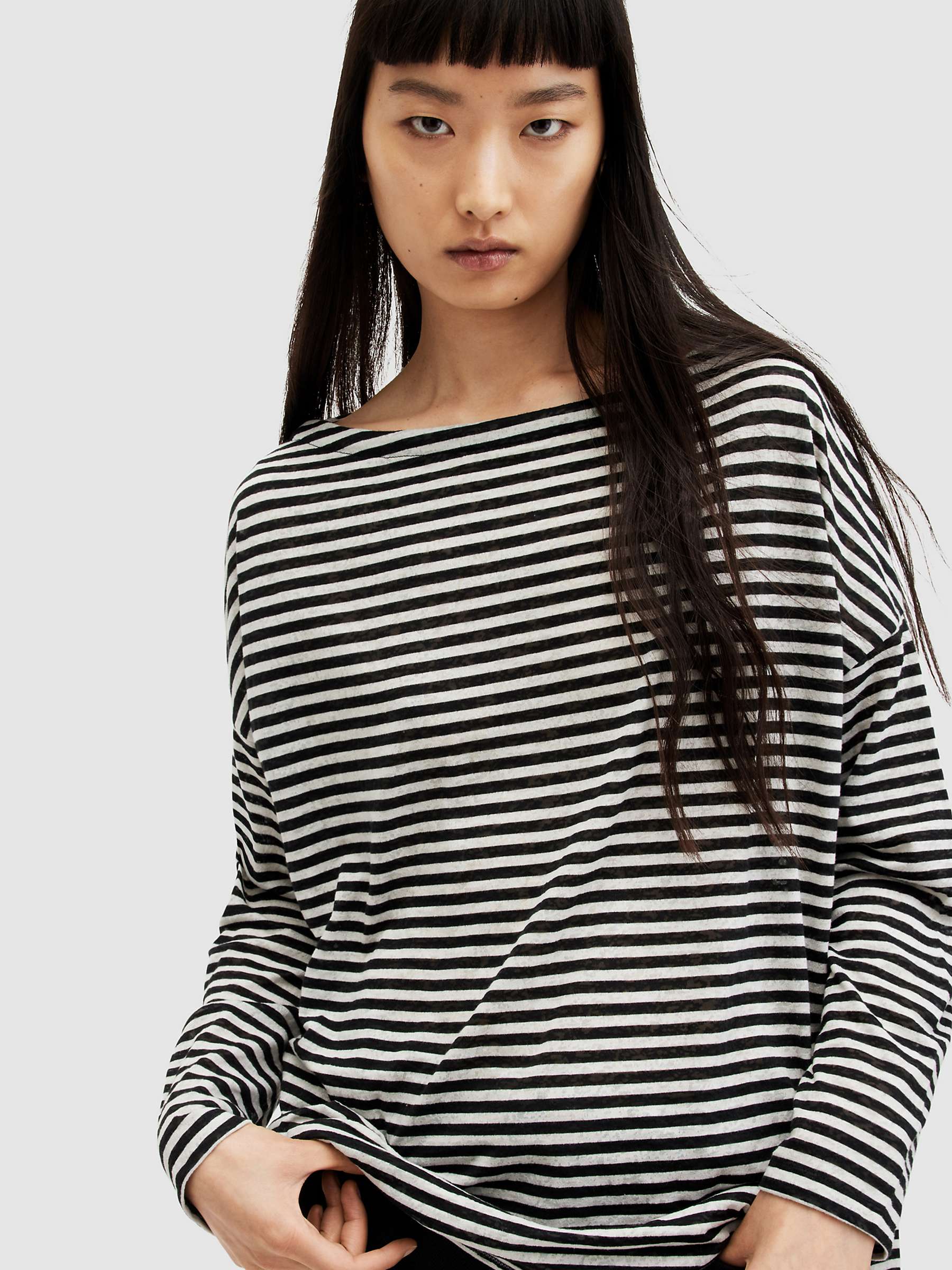 Buy AllSaints Rita Striped Jersey Top, Chalk/Ink Online at johnlewis.com