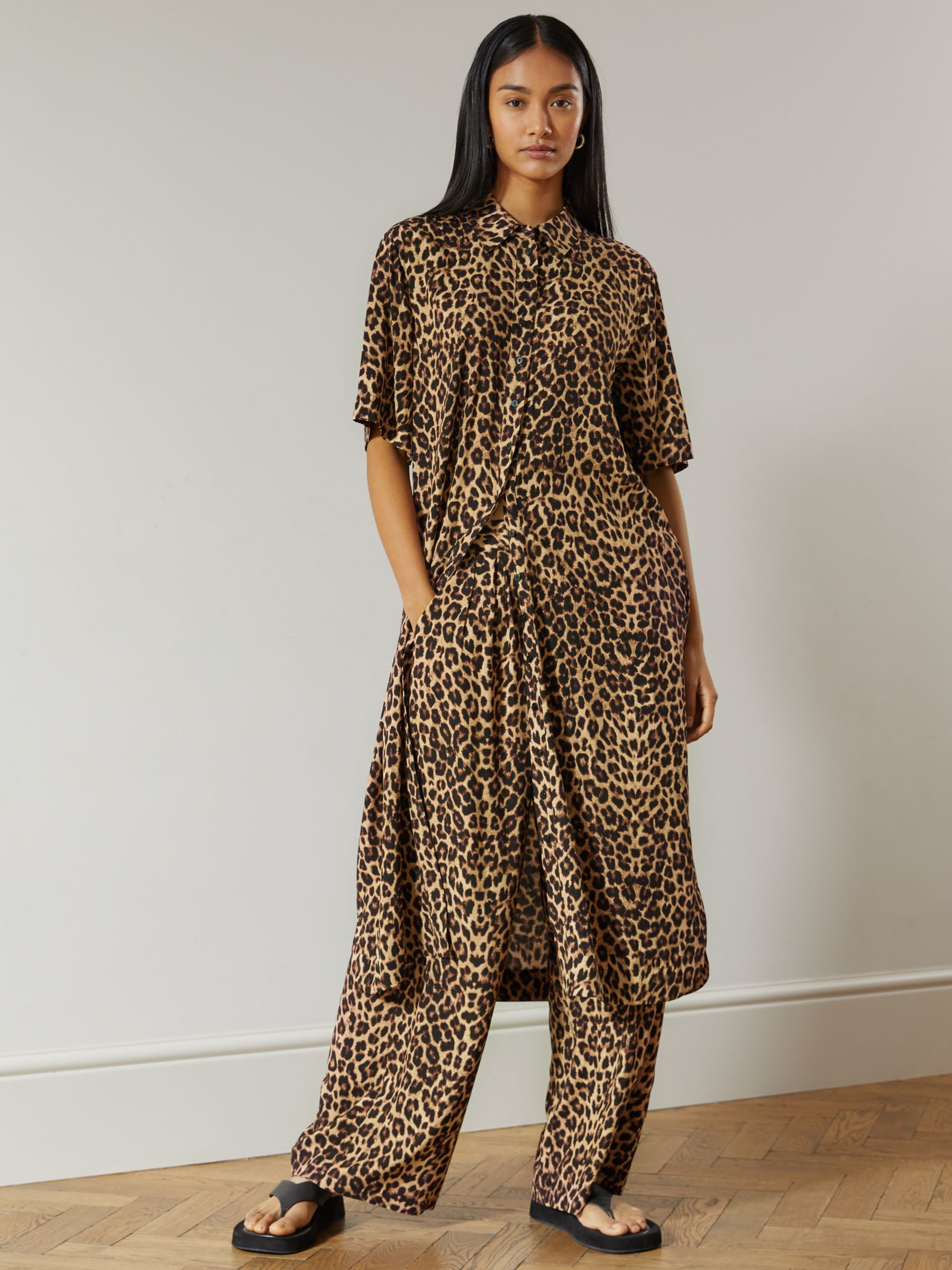 Albaray Leopard Print Shirt Midi Dress, Brown at John Lewis & Partners