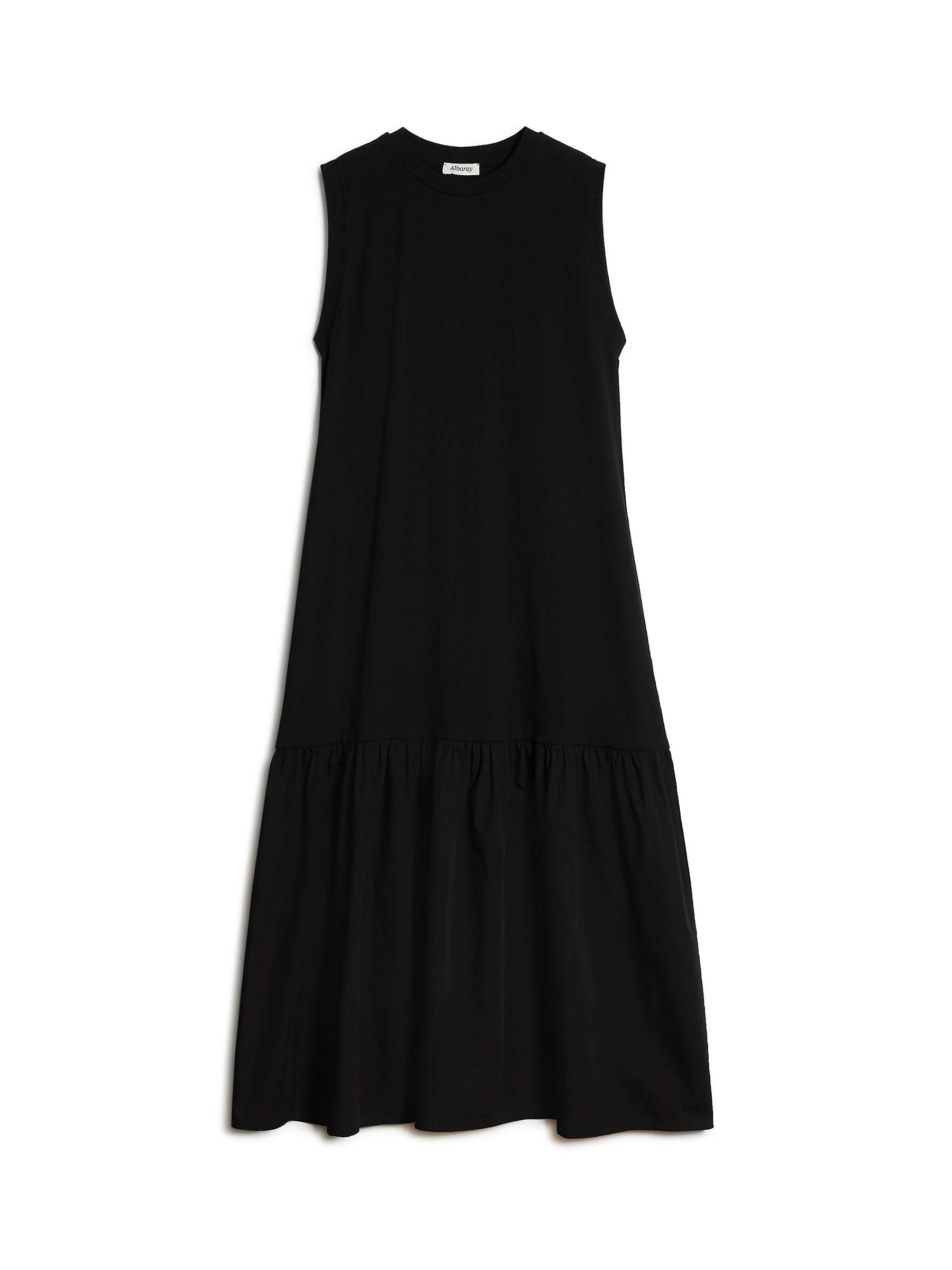 Albaray Sleeveless Tiered Hem Dress, Black at John Lewis & Partners