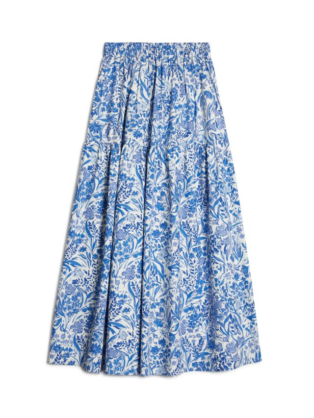 Albaray Mea Painted Floral Midi Skirt, Blue, 8