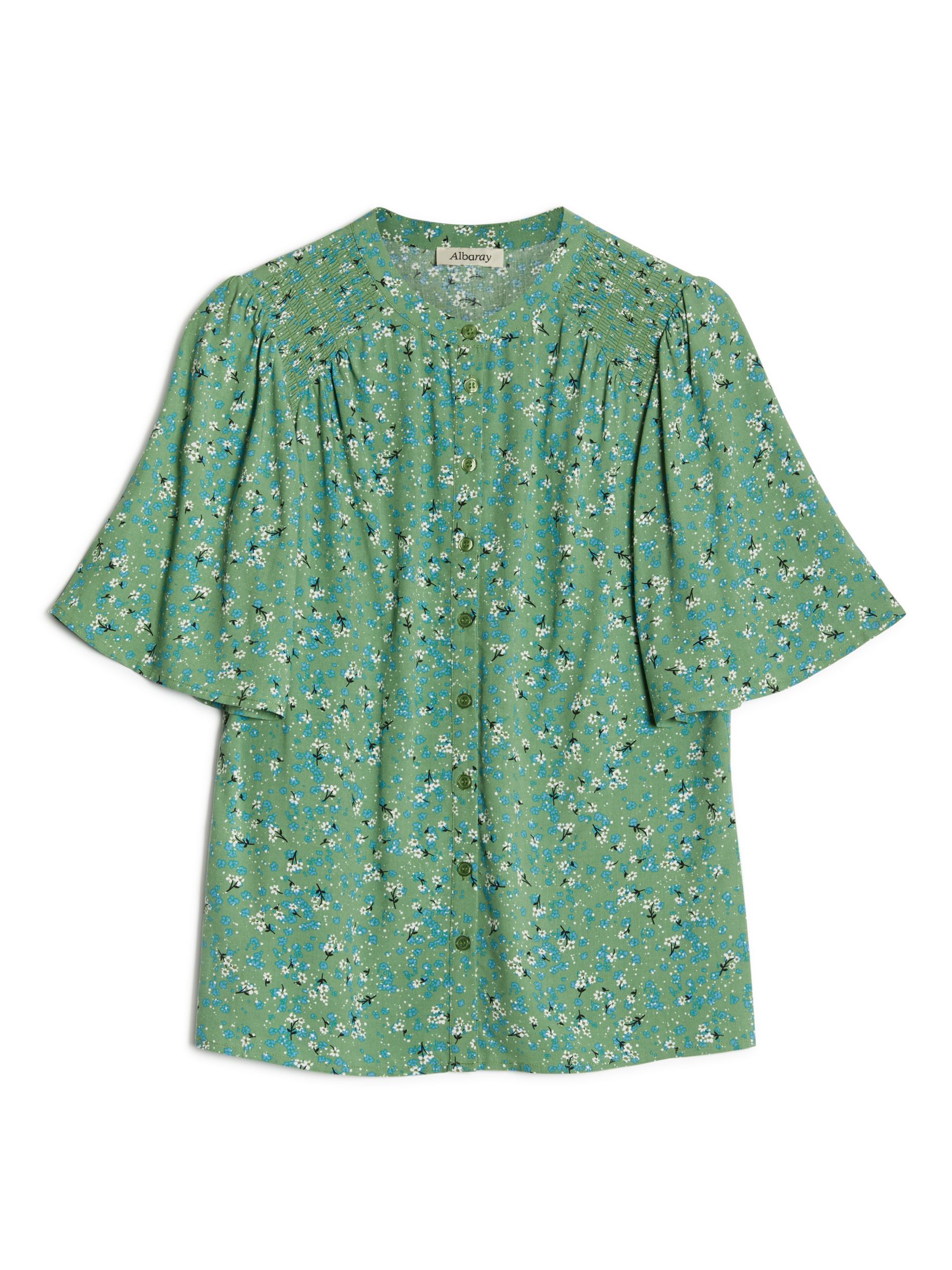 Albaray Shirred Shoulder Blouse, Green/Multi, 8