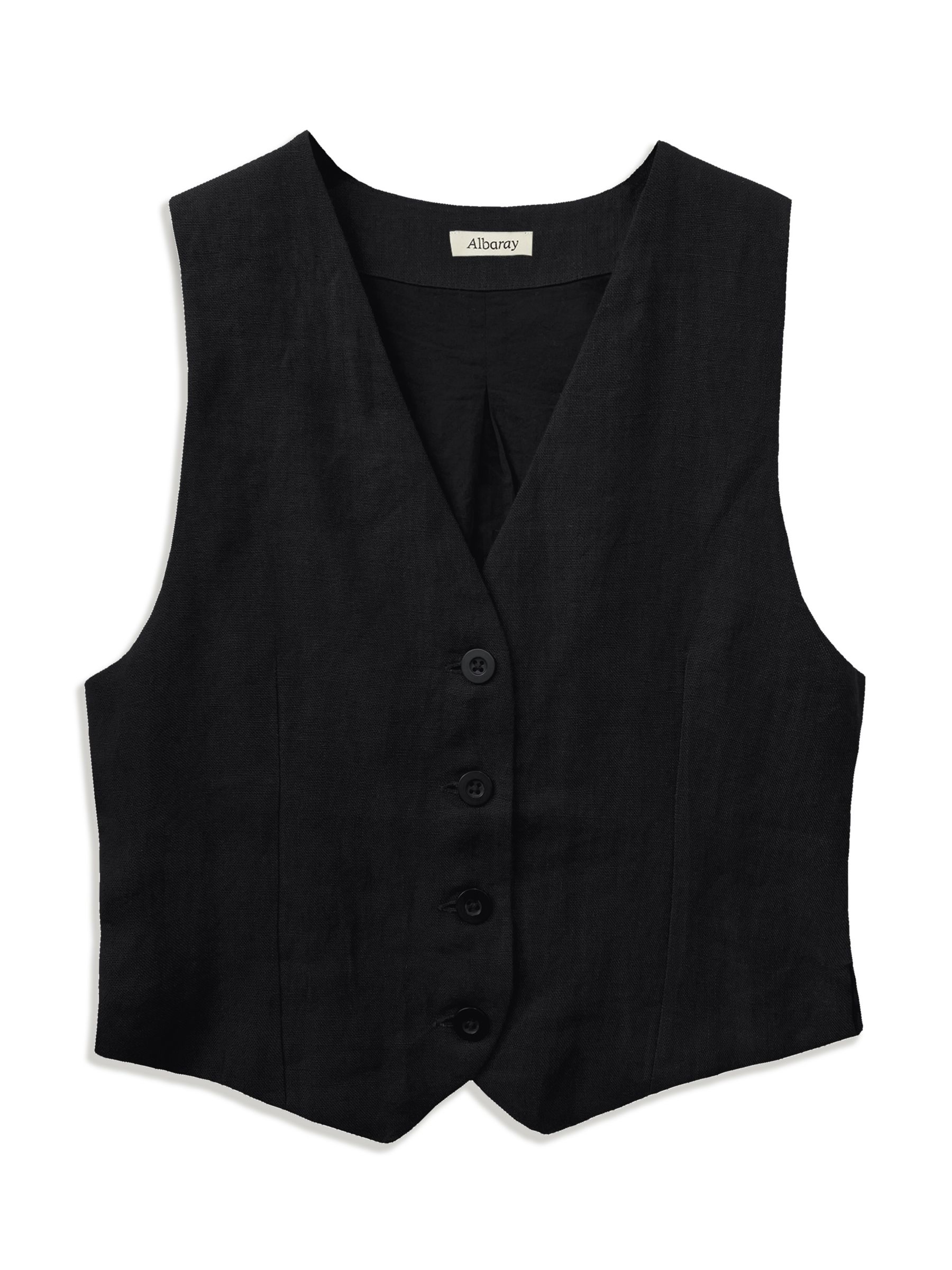 Albaray Plain Linen Waistcoat, Black at John Lewis & Partners