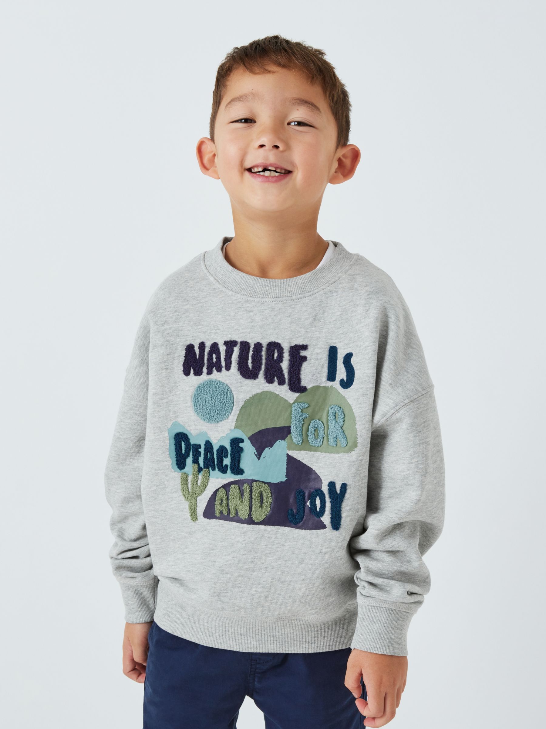 John Lewis Kids' Nature Sweatshirt, Grey/Multi, 2 years