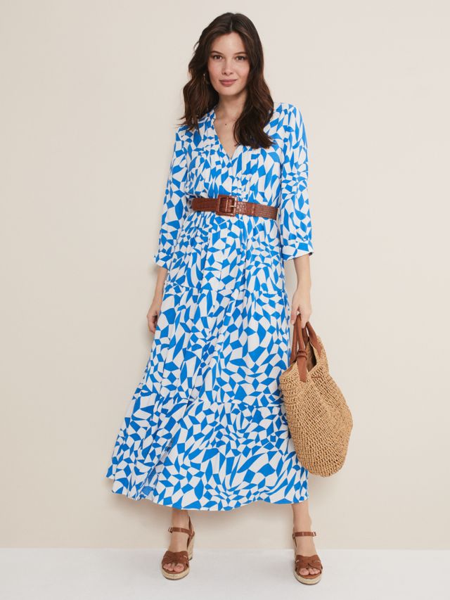 Phase Eight Penele Geo Print Maxi Dress, Blue, 8