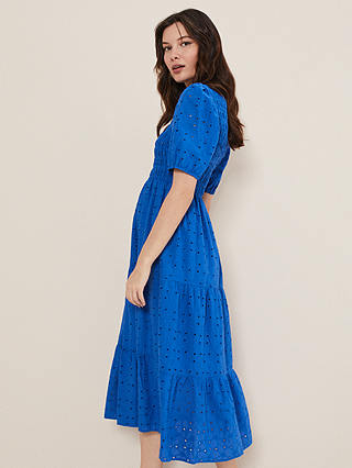 Phase Eight Gretta Broderie Midi Dress, Blue