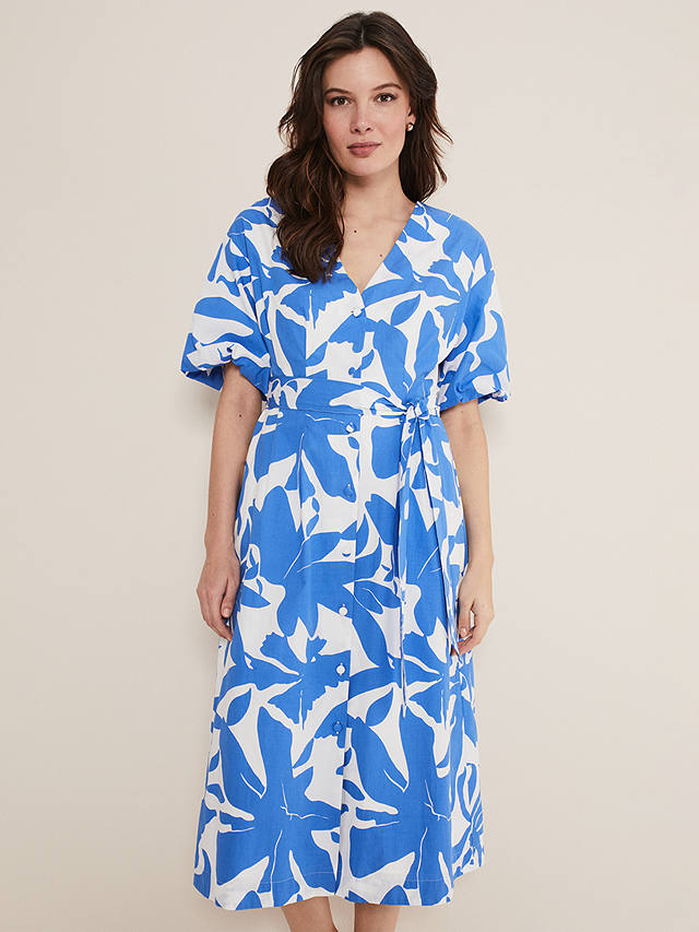 Phase Eight Sienna Midi Dress, Blue/Ivory at John Lewis & Partners