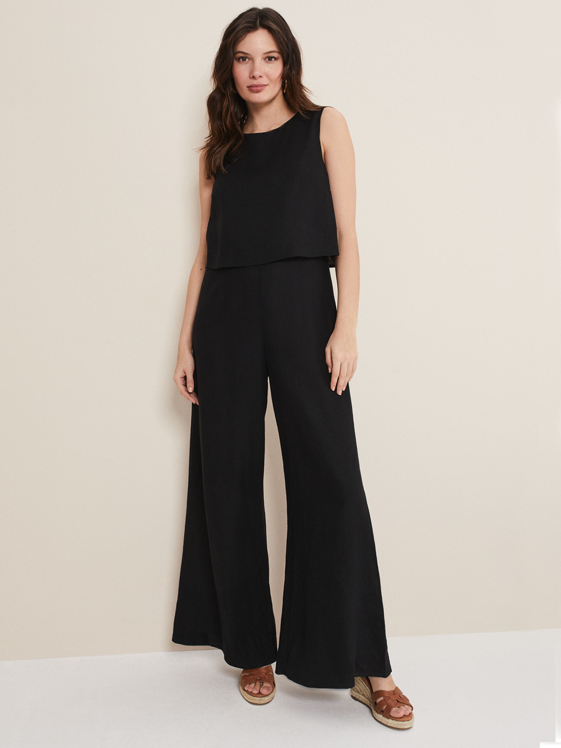 Phase Eight Aubrey Linen Blend Jumpsuit, Black, 8