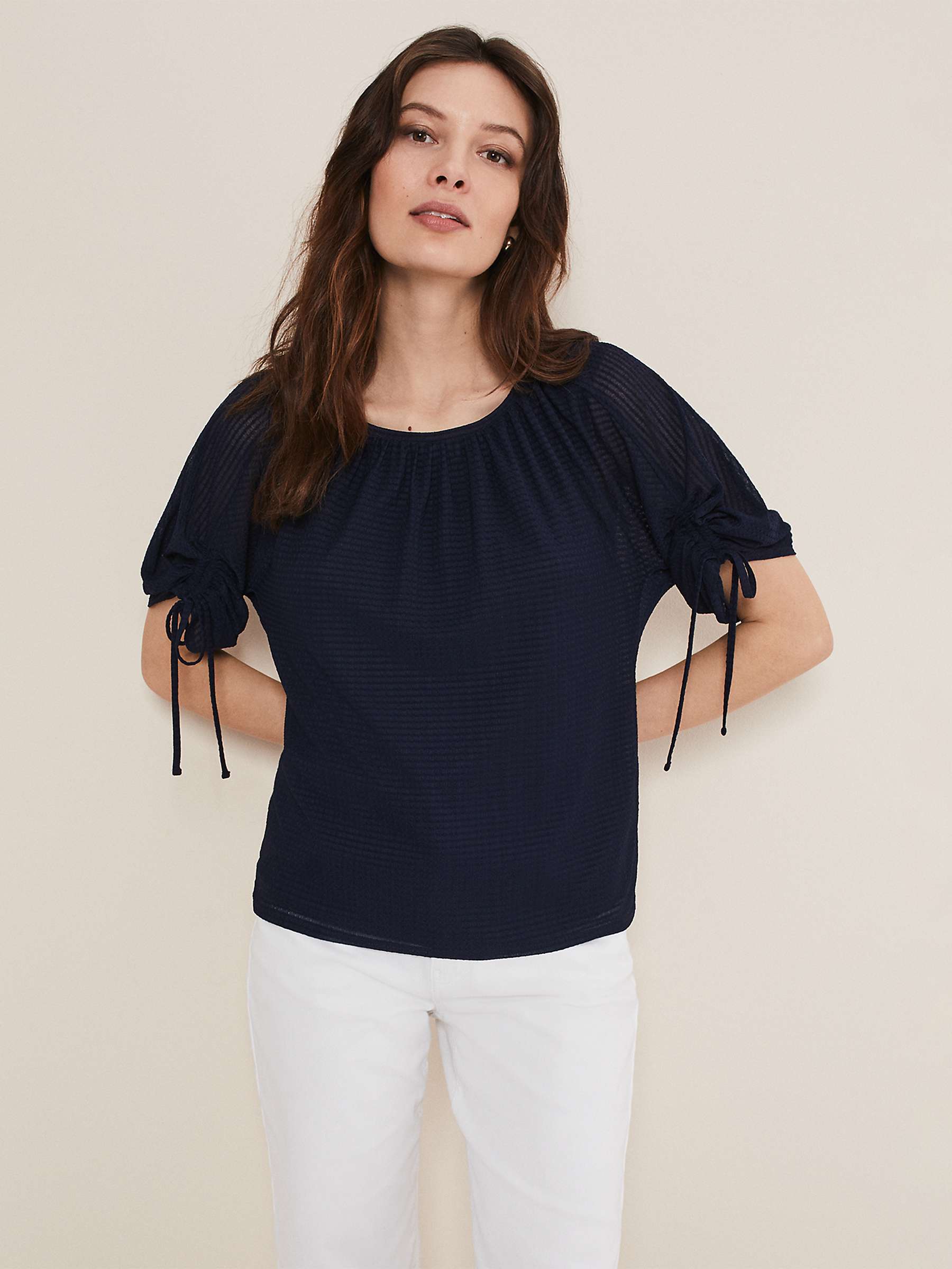 Buy Phase Eight Meda Knitted Short Sleeved Blouse, Navy Online at johnlewis.com