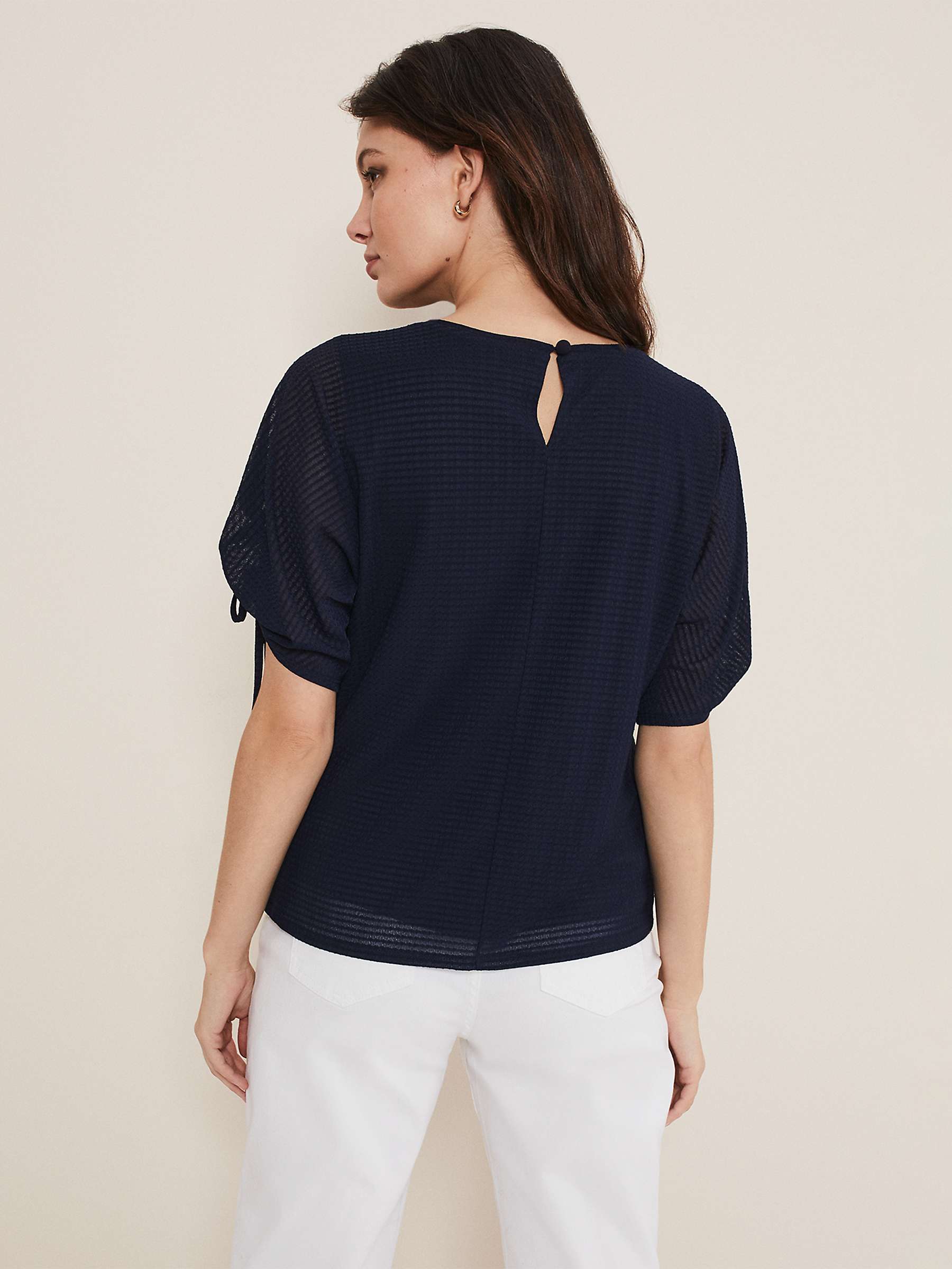 Buy Phase Eight Meda Knitted Short Sleeved Blouse, Navy Online at johnlewis.com