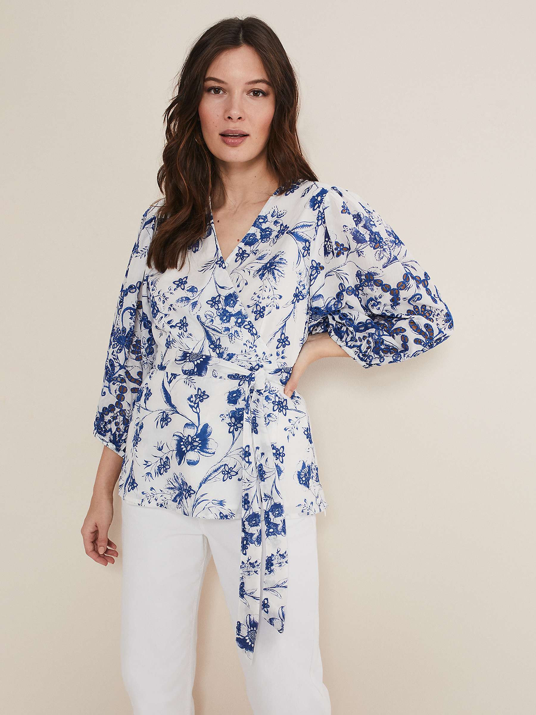 Buy Phase Eight Alice Embroidered Blouse, Blue/White Online at johnlewis.com