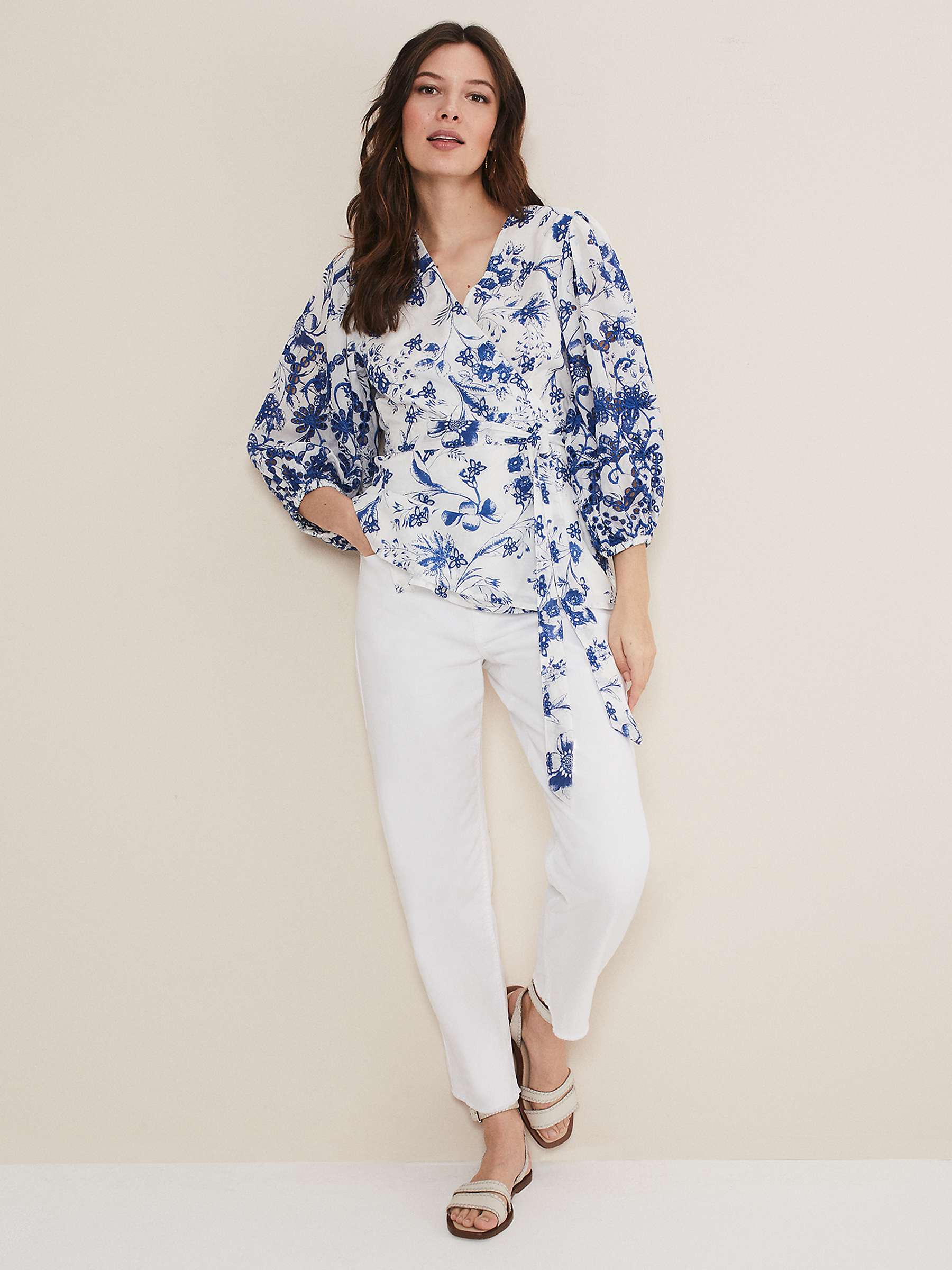 Buy Phase Eight Alice Embroidered Blouse, Blue/White Online at johnlewis.com