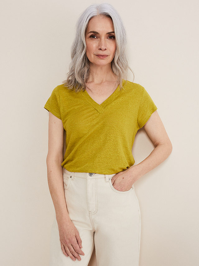 Phase Eight Emera Linen T-Shirt, Lime, 8
