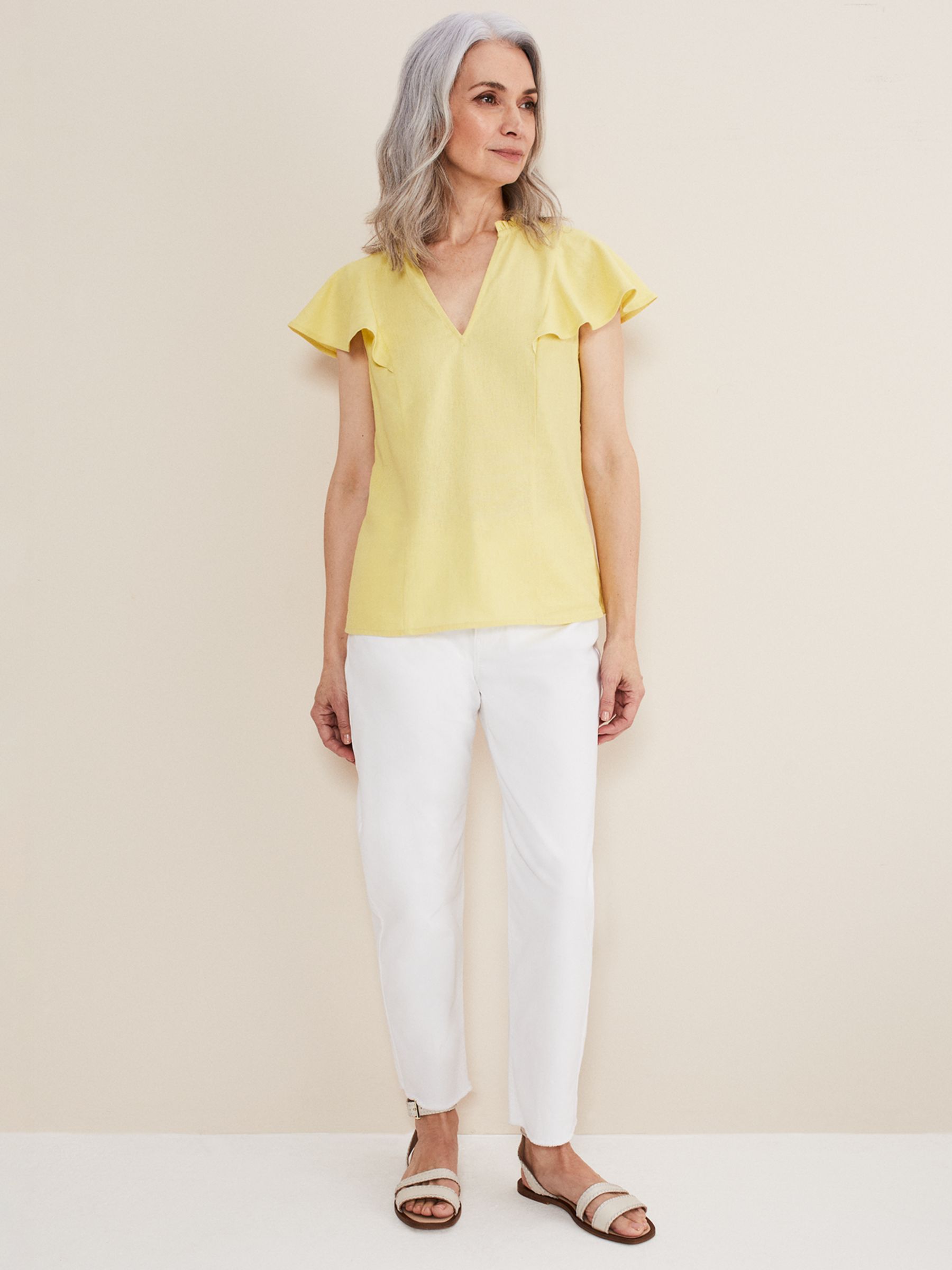 Buy Phase Eight Ines Linen Top, Yellow Online at johnlewis.com