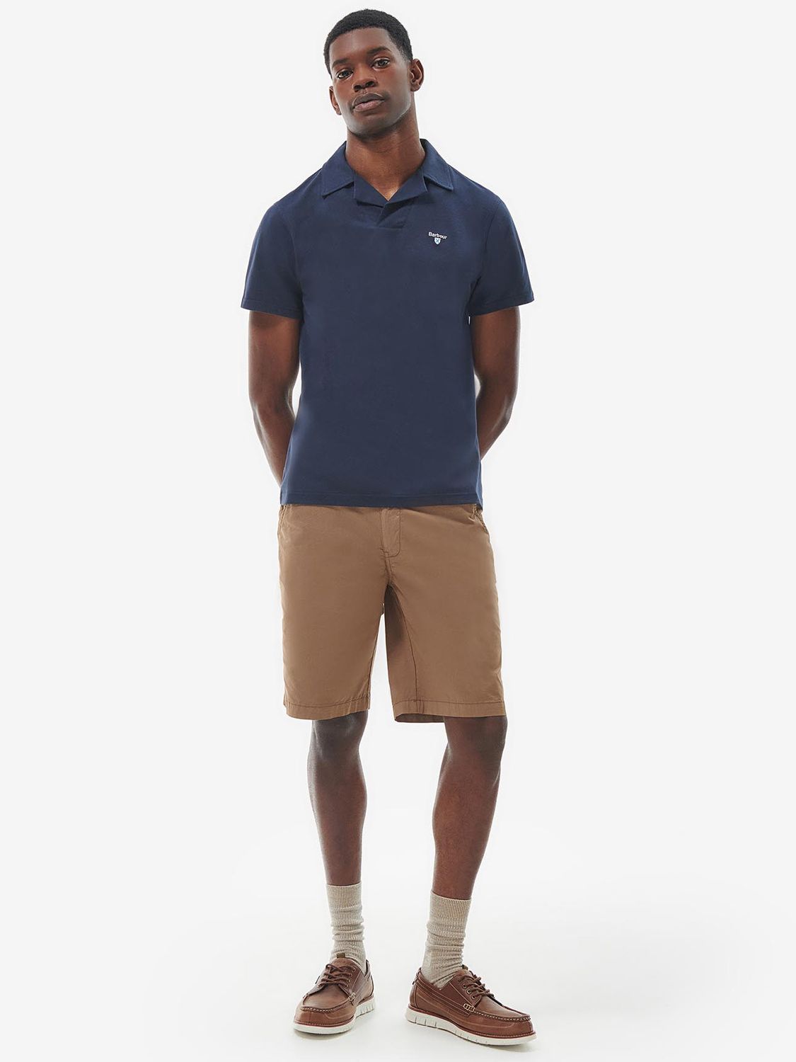 Barbour Open Collar Short Sleeve Polo Shirt, Navy at John Lewis & Partners