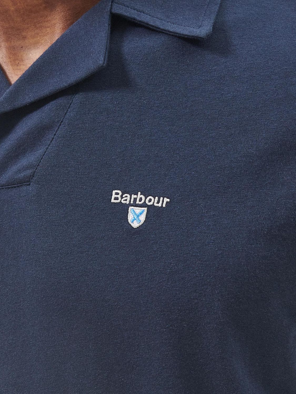 Barbour Open Collar Short Sleeve Polo Shirt, Navy, S