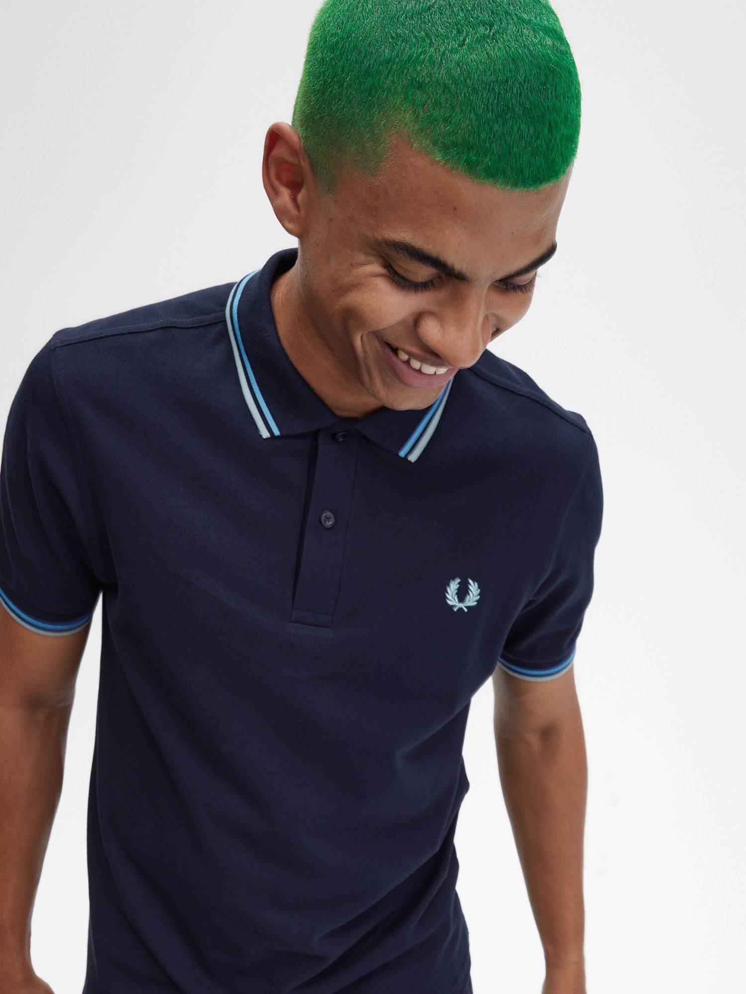 Fred Perry Twin Tipped Short Sleeve Polo Top, Nvy/Sftblu/Slvbl at John  Lewis  Partners