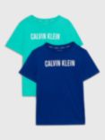 Calvin Klein Kids' Intense Power Logo T-Shirts, Pack of 2, Light Teal/Bold Blue