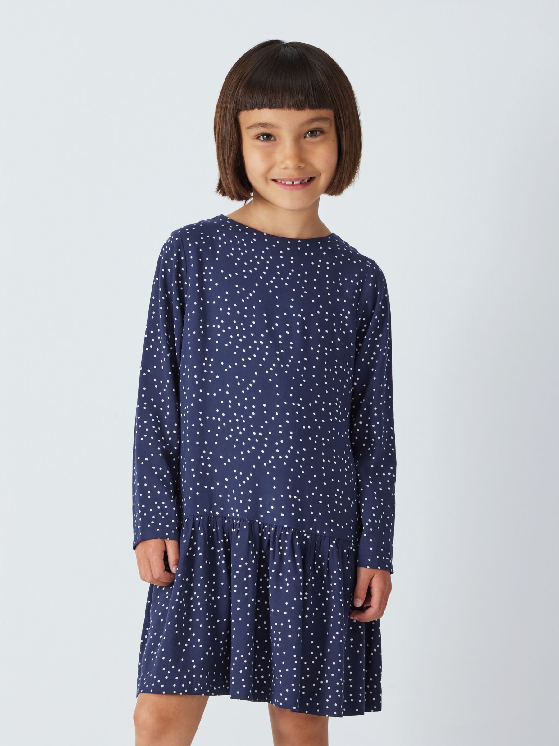 John Lewis Kids' Polka Dot Swing Dress, Navy at John Lewis & Partners