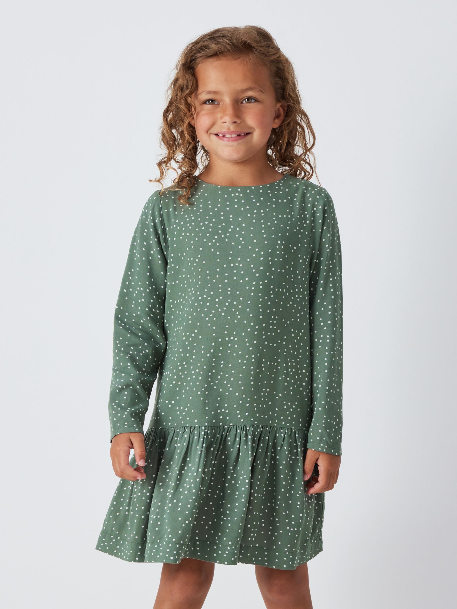 John Lewis Kids' Polka Dot Swing Dress, Green at John Lewis & Partners