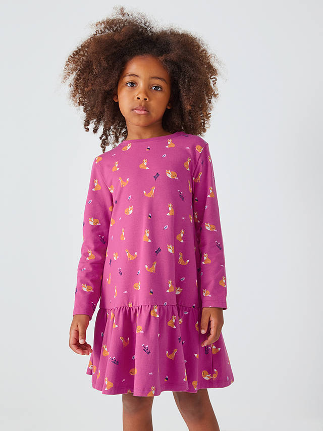 John Lewis Kids' Jersey Fox Mini Dress, Berry