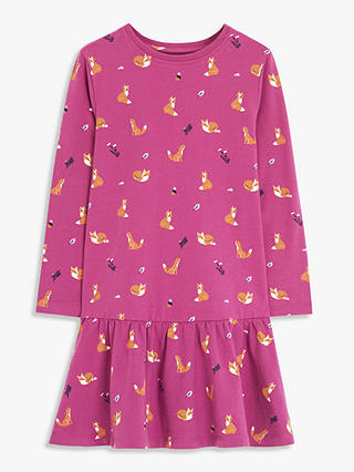 John Lewis Kids' Jersey Fox Mini Dress, Berry
