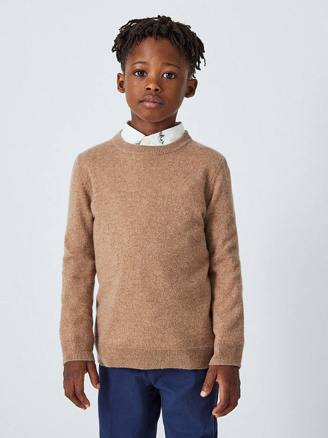 John Lewis Heirloom Collection Kids' Plain Cashmere Jumper, Camel