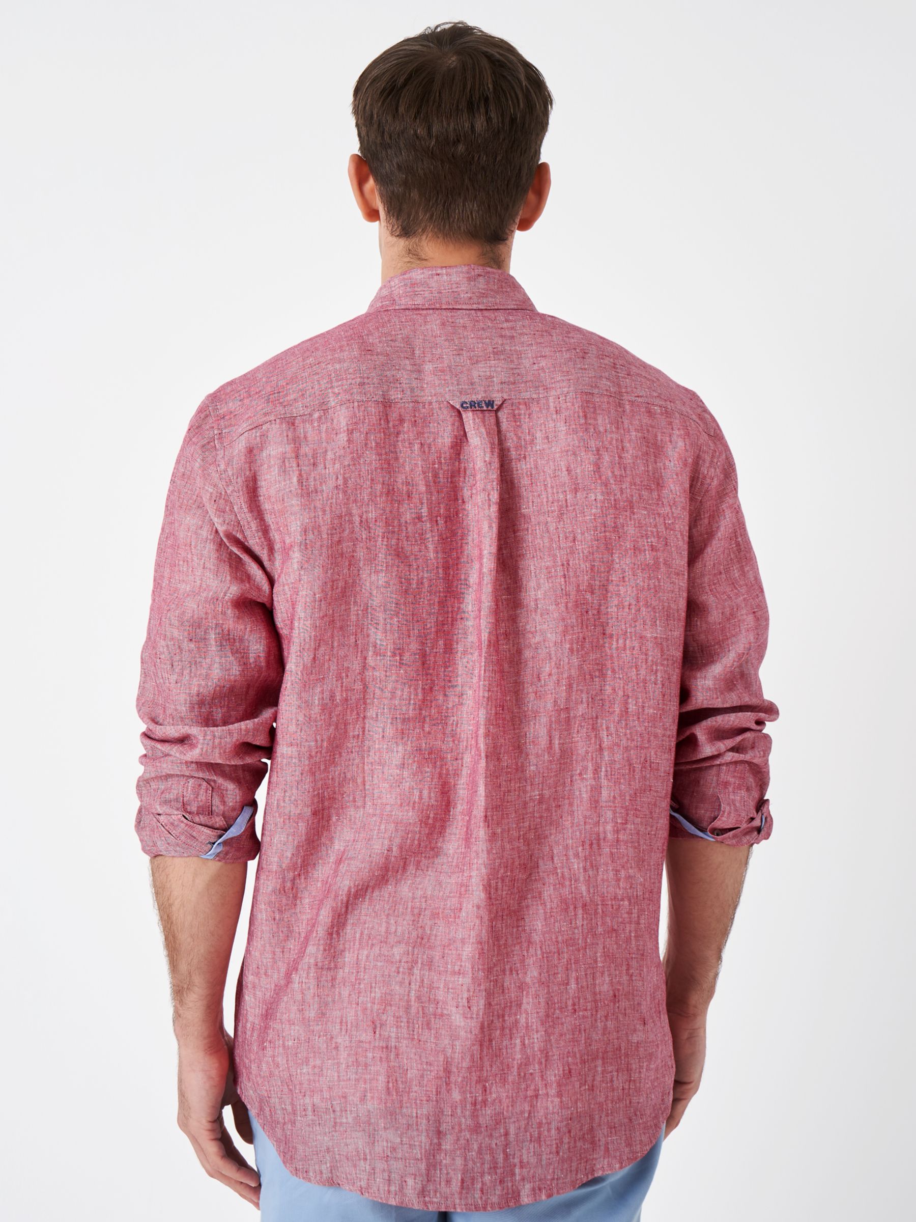 Crew Clothing Long Sleeve Linen Shirt, Dark Pink at John Lewis & Partners