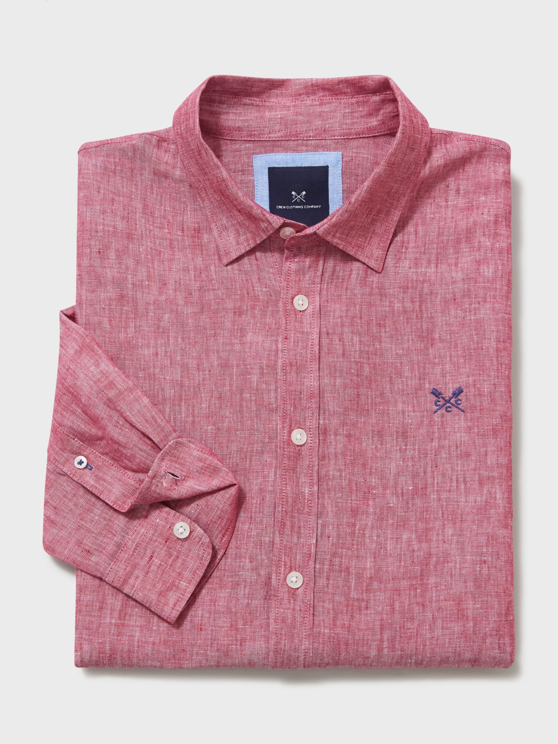 Crew Clothing Long Sleeve Linen Shirt, Dark Pink at John Lewis & Partners