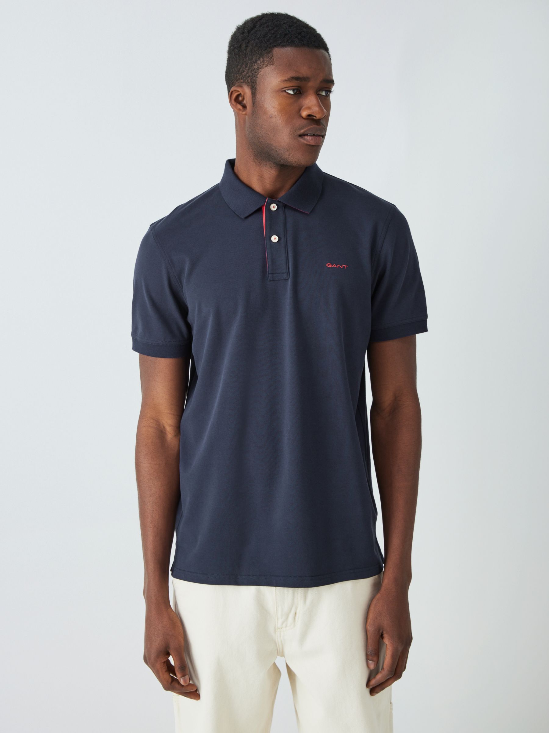 GANT Piqué Textured Short Sleeve Polo Shirt , Evening Blue, M