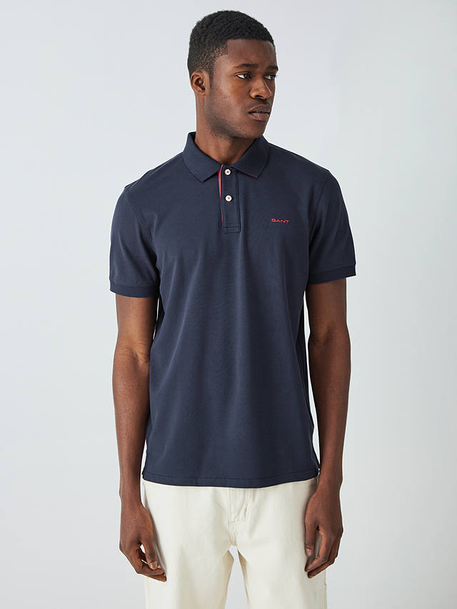 GANT Piqué Textured Short Sleeve Polo Shirt, Evening Blue