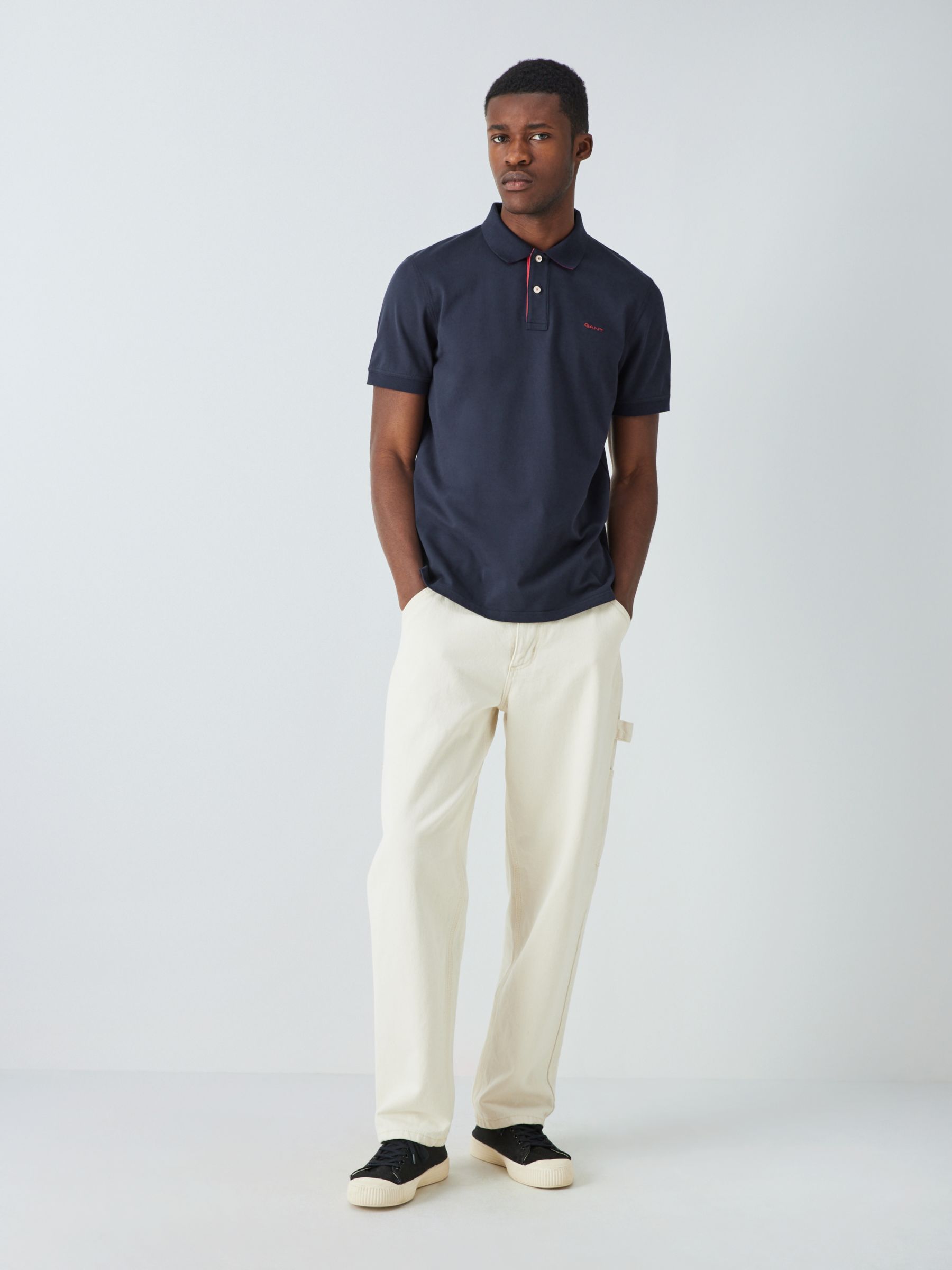 GANT Piqué Textured Short Sleeve Polo Shirt , Evening Blue, M