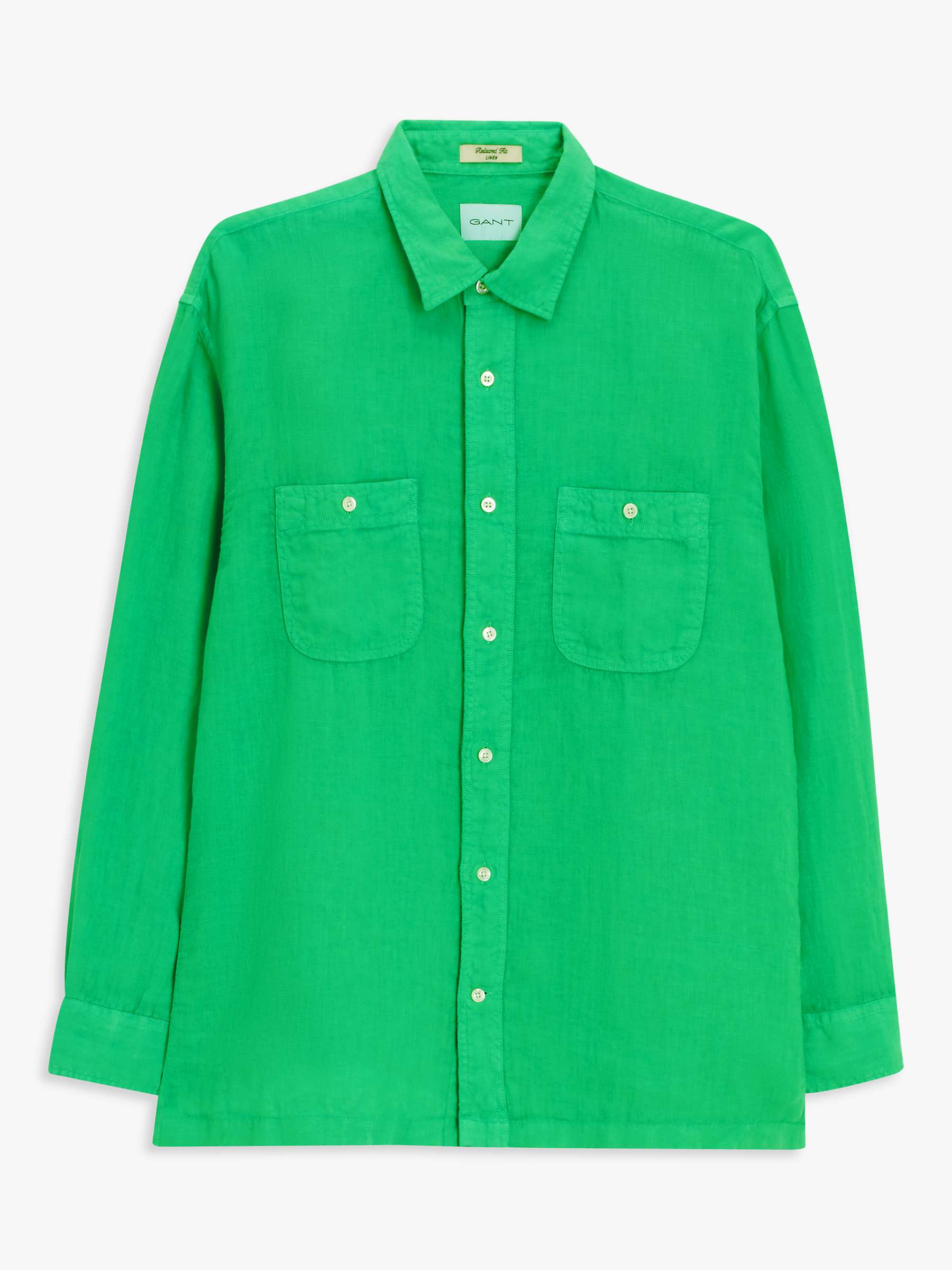 GANT Garment Dyed Linen Shirt, Mid Green at John Lewis & Partners
