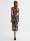 Reiss Aleen Floral Print Linen Midi Dress, Black/Blush